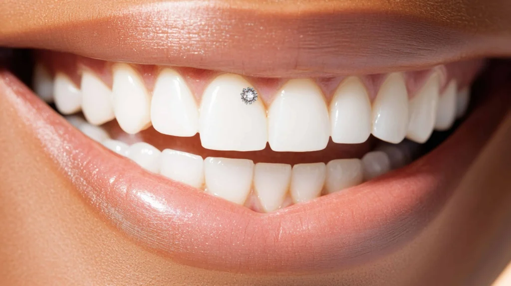 Close-up of a woman getting tooth gems applied – teeth gems in Cranston, RI